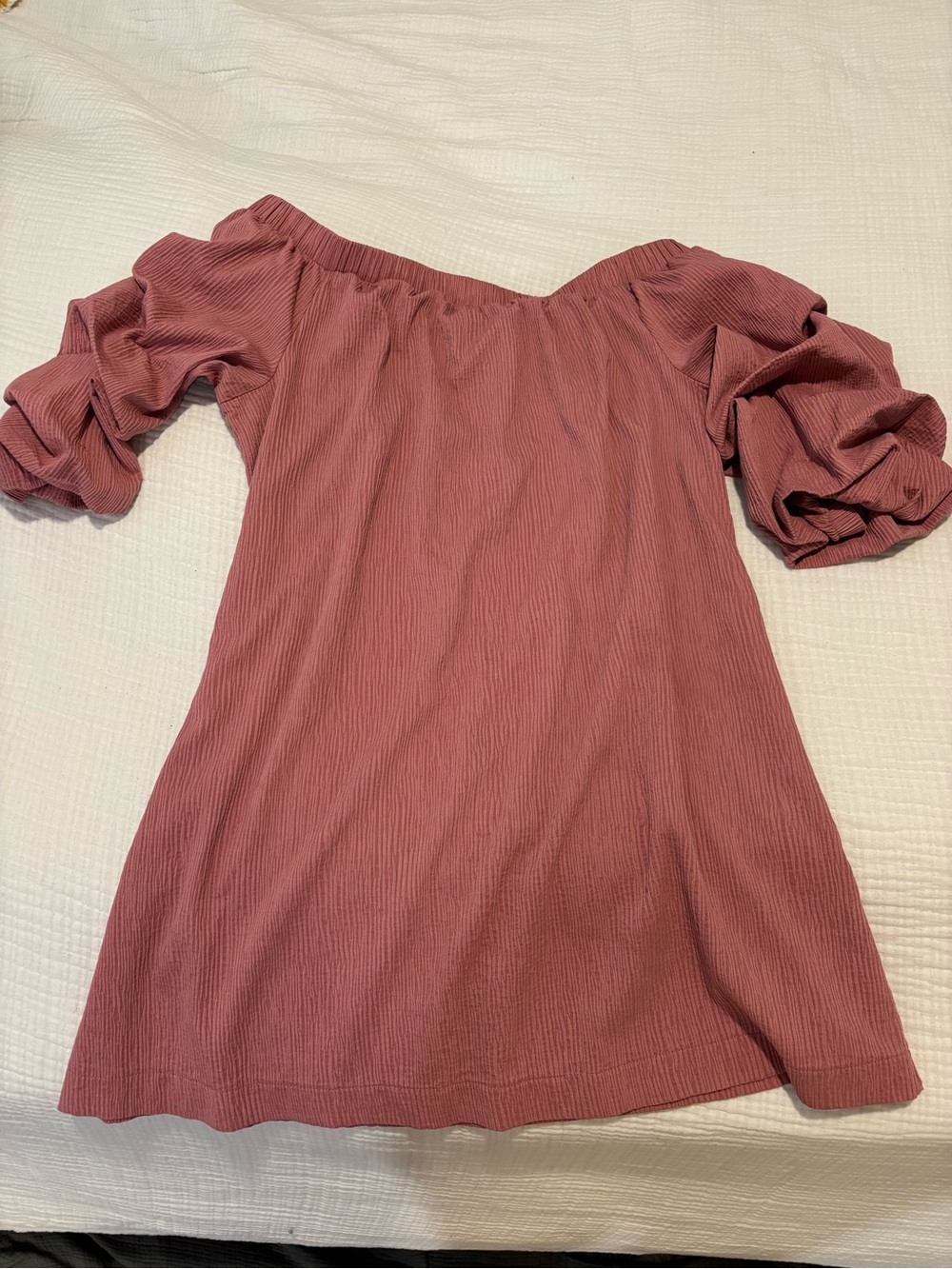One-Shoulder Dusty Rose Puff Sleeve Dress